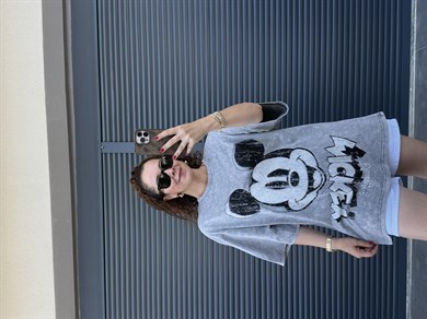 Eskitme Mickey Oversize T-shirt Gri