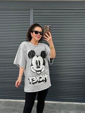 Eskitme Mickey Oversize T-shirt Gri