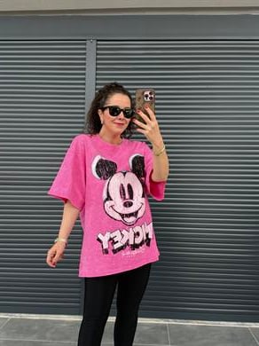 Eskitme Mickey Oversize T-shirt Pembe