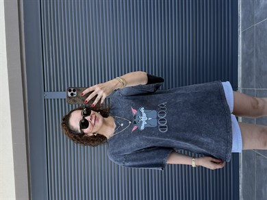 Eskitme Tom Oversize T-shirt Gri