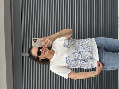 Etnik Desenli Tasarım T-shirt Mavi