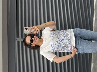 Etnik Desenli Tasarım T-shirt Mavi