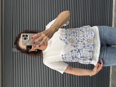 Etnik Desenli Tasarım T-shirt Mavi