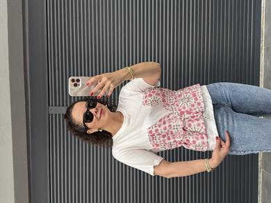 Etnik Desenli Tasarım T-shirt Pembe