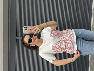 Etnik Desenli Tasarım T-shirt Pembe