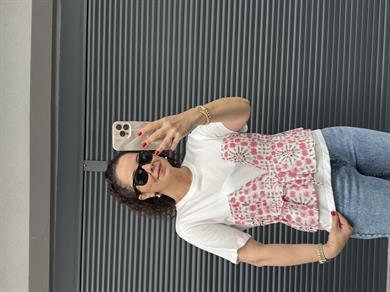 Etnik Desenli Tasarım T-shirt Pembe