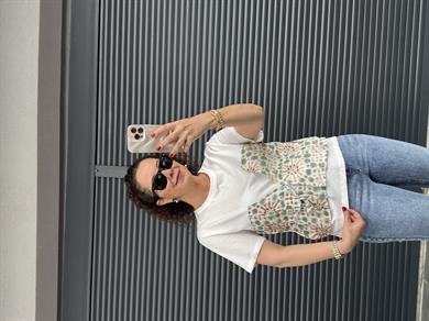 Etnik Desenli Tasarım T-shirt Yeşil
