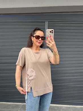 Fermuarlı Cep Detaylı Tasarım T-shirt Vizon 