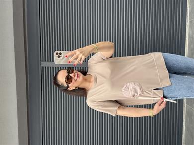 Fermuarlı Cep Detaylı Tasarım T-shirt Vizon 