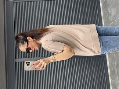 Fermuarlı Cep Detaylı Tasarım T-shirt Vizon 