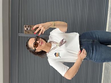 Fularlı Basıc T-shirt Beyaz