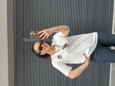 Fularlı Basıc T-shirt Beyaz