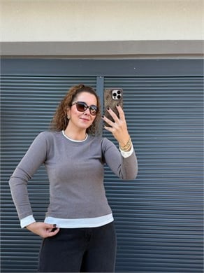 Garnili Yumuşak Dokulu Basic Bluz Vizon