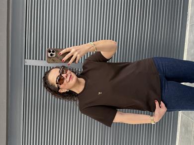Gold Kalp Armalı Basıc T-shirt  Acı Kahve