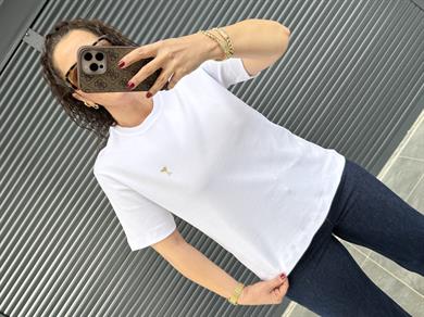 Gold Kalp Armalı Basıc T-shirt  Beyaz