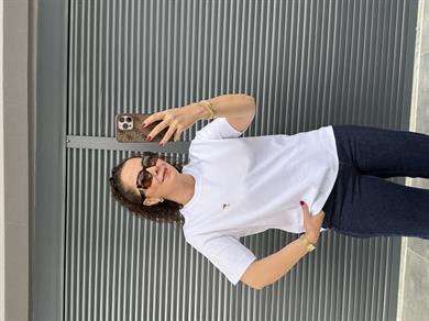 Gold Kalp Armalı Basıc T-shirt  Beyaz