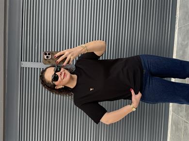 Gold Kalp Armalı Basıc T-shirt  Siyah
