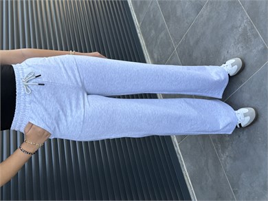 İki İplik Beli Lastikli Bol Paça Eşofman Gri