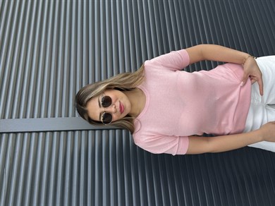 İnce Triko  Kısa Kollu Bluz Pembe