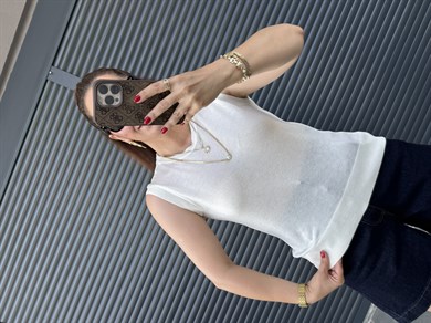 İnce Triko Kolsuz Bluz Ekru
