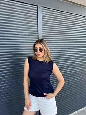 İnce Triko Kolsuz Bluz Lacivert