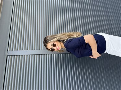 İnce Triko Önü Düğmeli Bluz Lacivert