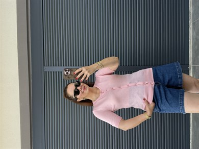 İnce Triko Önü Düğmeli Bluz Pembe 