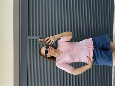 İnce Triko Önü Düğmeli Bluz Pembe 