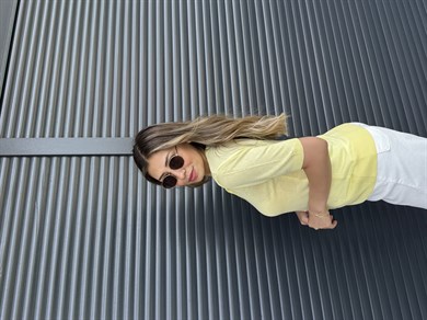 İnce Triko Önü Düğmeli Bluz Sarı