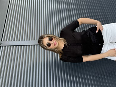 İnce Triko Önü Düğmeli Bluz Siyah
