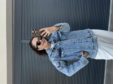 İnci Ve Nakış İşlemeli Denim Ceket