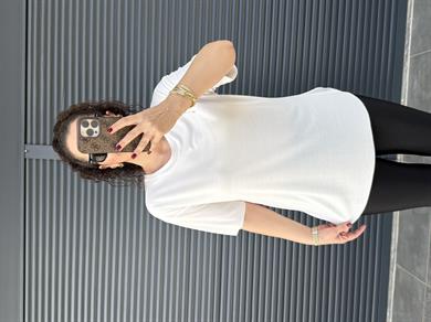 İthal Modal Bisiklet Yaka T-Shirt Ekru