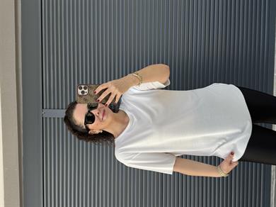 İthal Modal Bisiklet Yaka T-Shirt Ekru