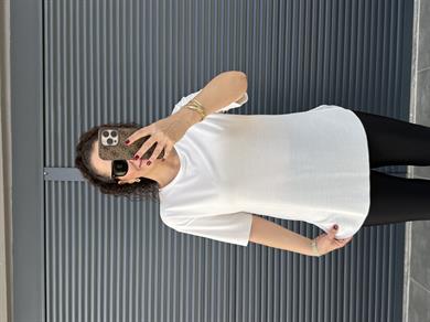 İthal Modal Bisiklet Yaka T-Shirt Ekru