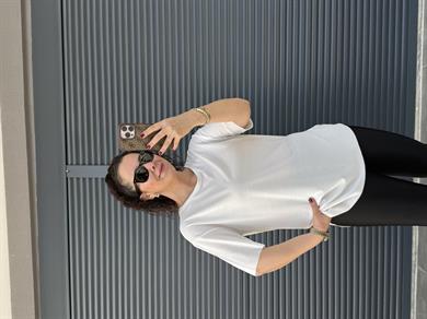 İthal Modal Bisiklet Yaka T-Shirt Ekru