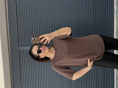 İthal Modal Bisiklet Yaka T-Shirt Kahverengi