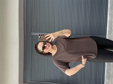 İthal Modal Sırt Pile Detaylı Basic  T-Shirt Kahverengi