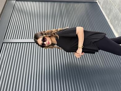 İthal Modal Sırt Pile Detaylı Basic  T-Shirt Siyah