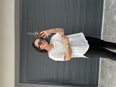 İthal Modal Sırt Pile Detaylı Basic  T-Shirt Beyaz