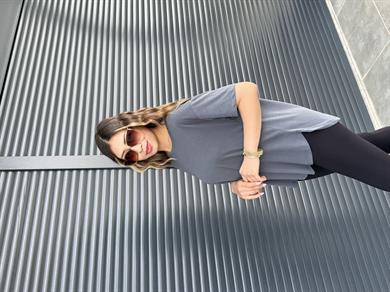 İthal Modal Sırt Pile Detaylı Basic  T-Shirt Antrasit