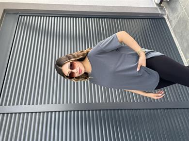 İthal Modal Sırt Pile Detaylı Basic  T-Shirt Antrasit