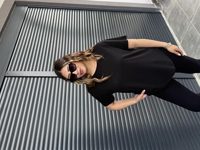 İthal Modal Sırt Pile Detaylı Basic  T-Shirt Siyah