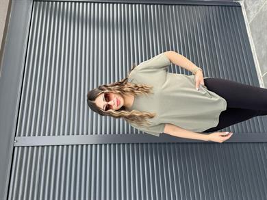 İthal Modal Sırt Pile Detaylı Basic  T-Shirt Haki