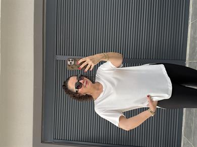 İthal Modal Sırt Pile Detaylı Basic  T-Shirt Beyaz