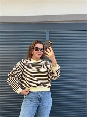 Kahve Çizgili Sweat Sarı