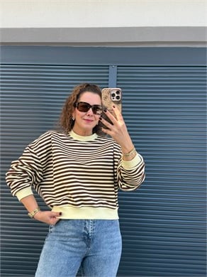 Kahve Çizgili Sweat Sarı