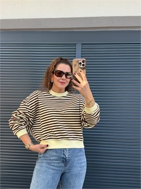 Kahve Çizgili Sweat Sarı