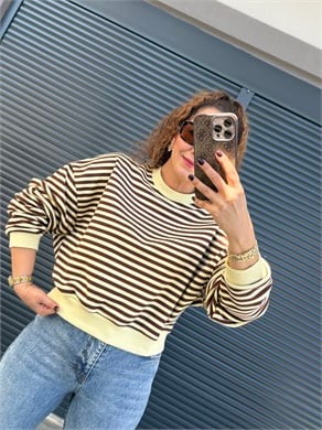 Kahve Çizgili Sweat Sarı