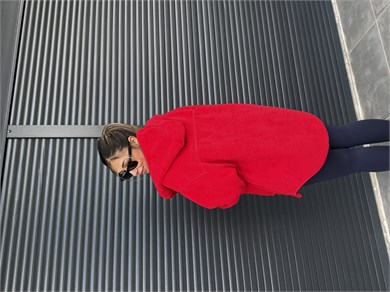 Kanguru Cepli Fermuarlı Polar Sweat Kırmızı 