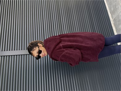 Kanguru Cepli Fermuarlı Polar Sweat Mürdüm